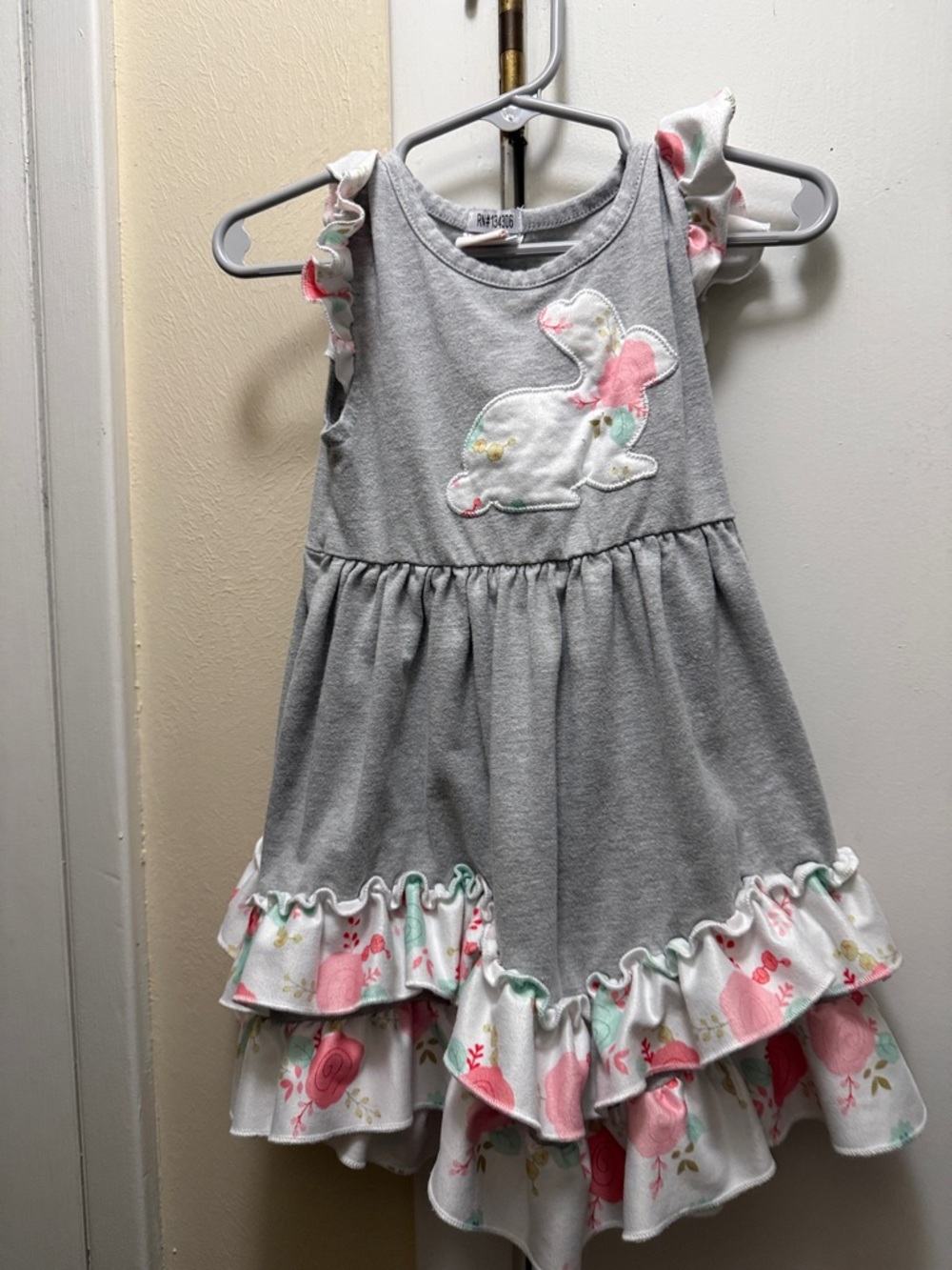 Gray Bunny Appliqué Ruffle Dress for Kids